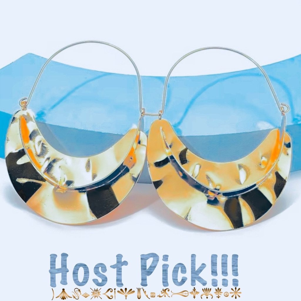 “Golden Baskets” 3d Segmented Gold Metal Rippled Statement Wire Loop Hoop Dangle